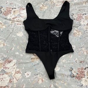 Cami NYC Black Lace Corset-Style Bodysuit